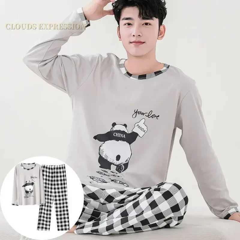 Autumn and Winter Knitted Mens Pajama Alphabet Flat Pajama Cartoon Pajama Set Casual Sleep and Lounge Pajama Plus Size 4XL Pajama W241221
