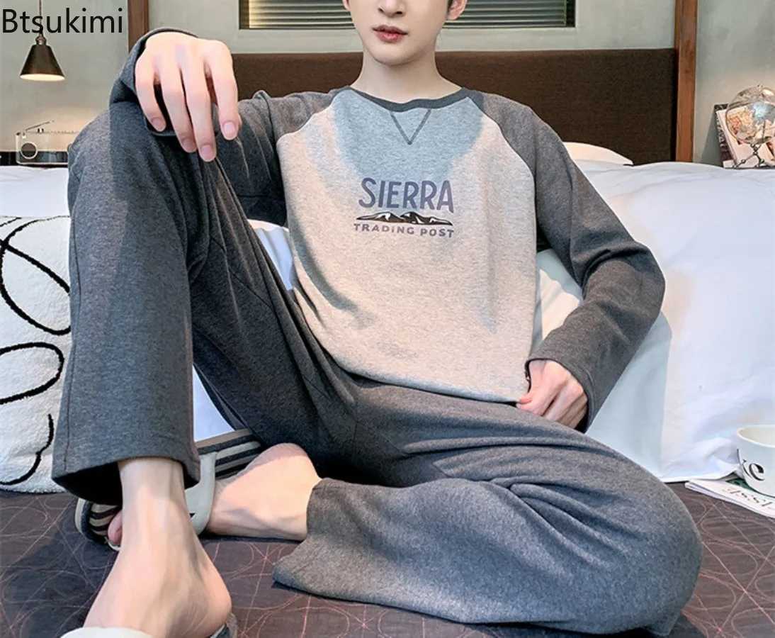 New Mens Cotton Pajama Set Round Neck Patched Work Clothes Zipper+Pants Pajama 2PCS Set Spring and Autumn Casual Mens Wear 4XL W241221