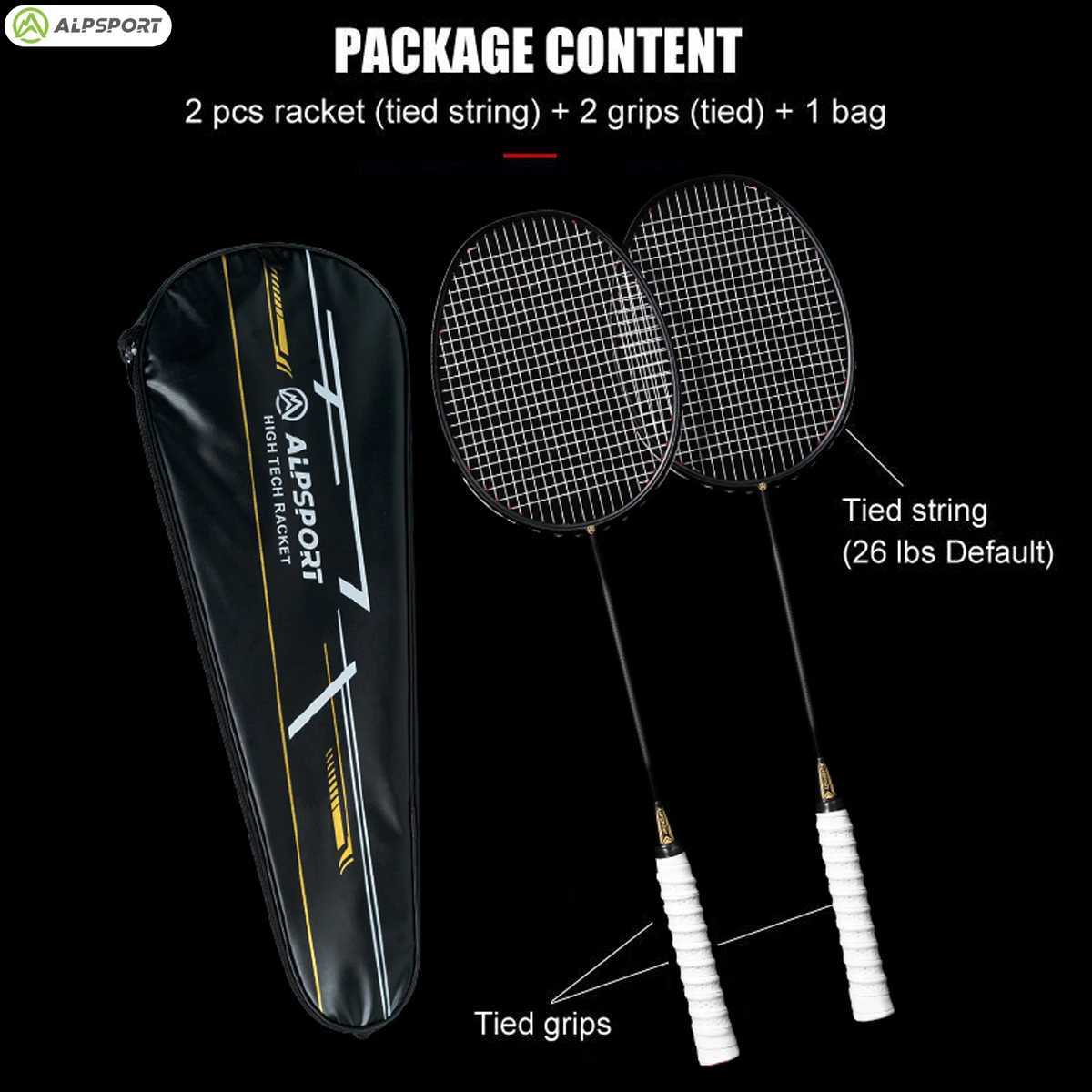 ALP XHP 2PCS 00% carbon fiber elastic 6U 72g 30Lbs Strung Racquet offensive and defensive professional racket with string bagW241221