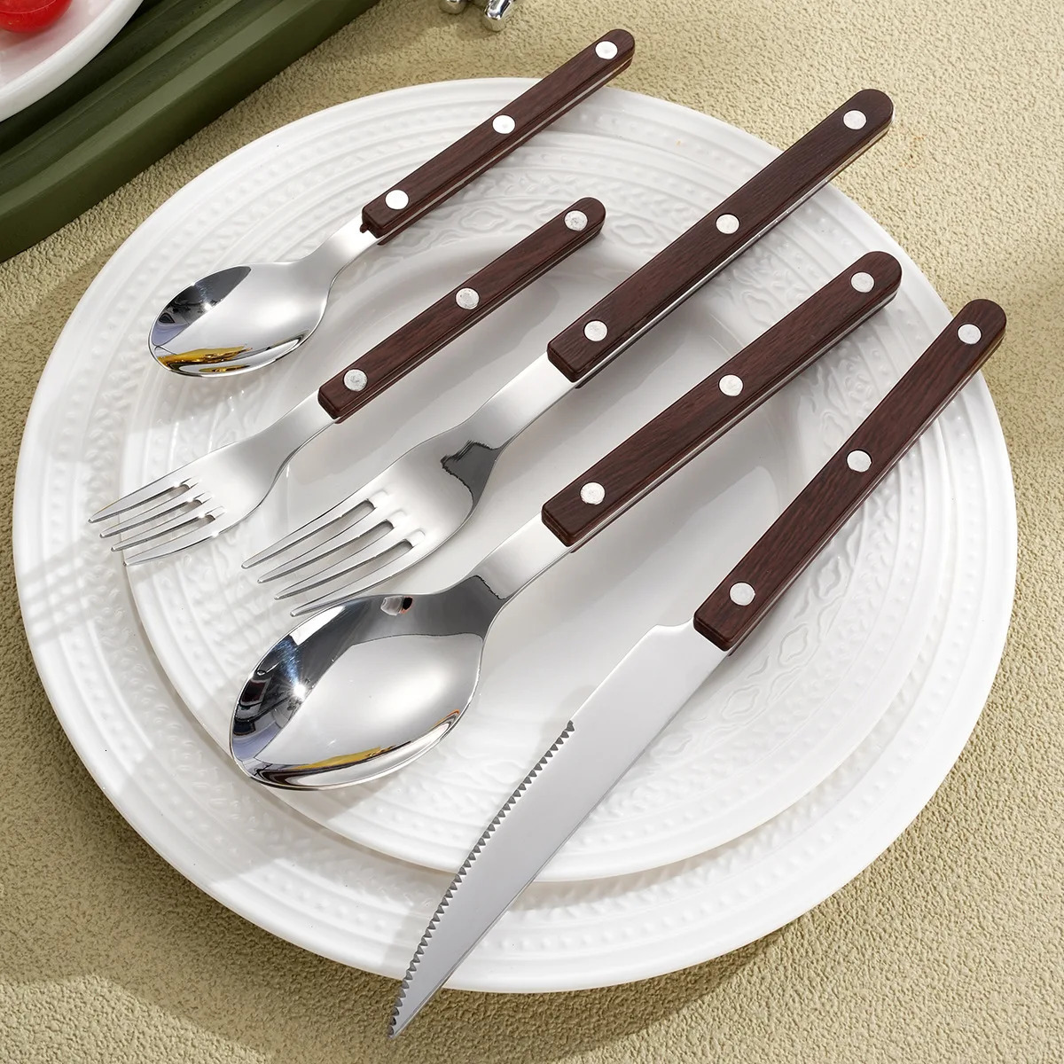 Fashion color handle 304 tableware set 18/10 stainless steel creative gift flat knife fork spoon descent boat 241220