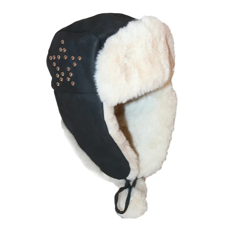 Winter suede velvet Lei Feng hat for men and women outdoor bicycles ear protector big head rivet decoration Russian hat 241220