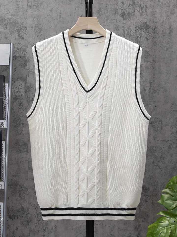 ShiSho original mens striped versatile home casual basic comfortable autumn winter warm V-neck knitted sweater vestXJ241221