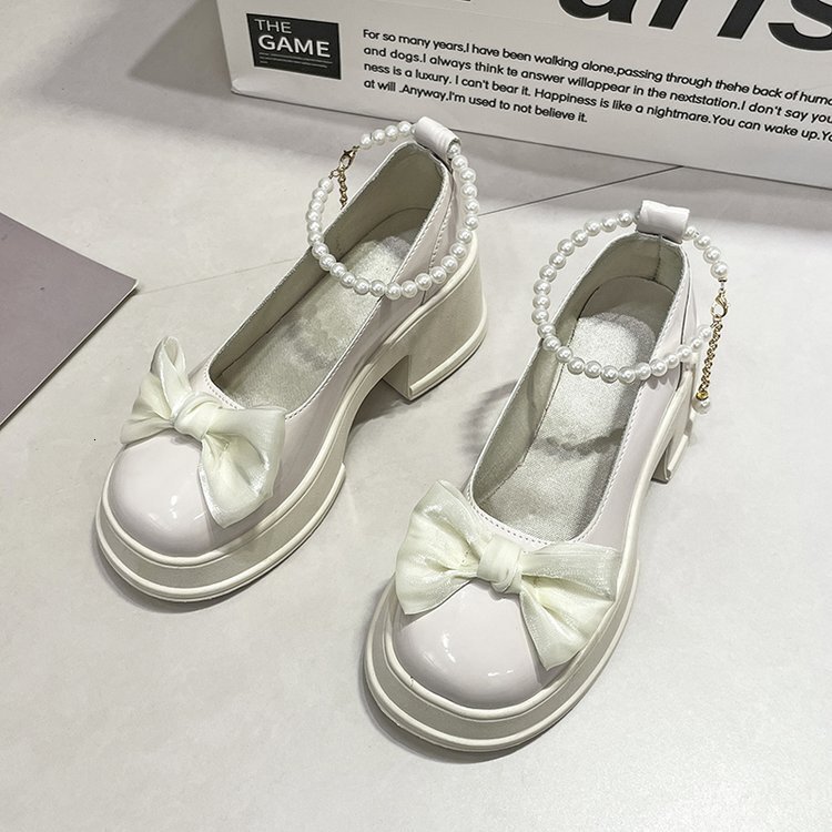 Mary Jane Ddmywed Single Women S Spring Summer New Fashion Sweet Bow Bottom Thick Heel Pearl Small Leather Shoes Chinese Brand F Ddmysaturn