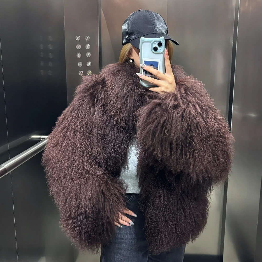 Mongolian Fur Jacket Stand Collar Womens Coat Winter Warm Natural Cloth 241220