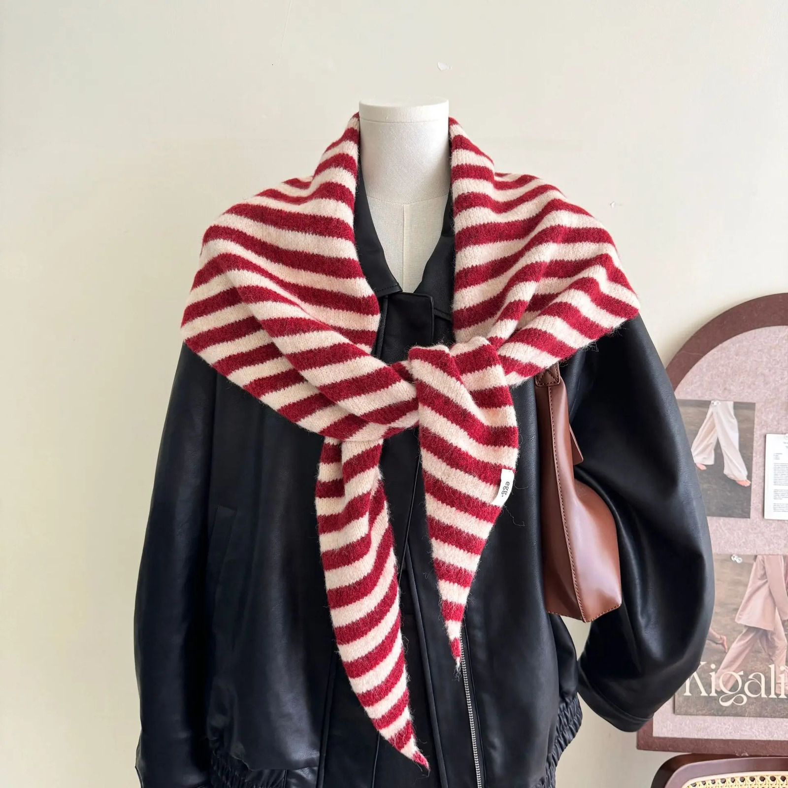 Women Fashion in Triangle Shawl Wool Blend Knitted Striped Scarf Autumn Winter Outer Waistcoat Warm Neck Wraps Big Size 241220