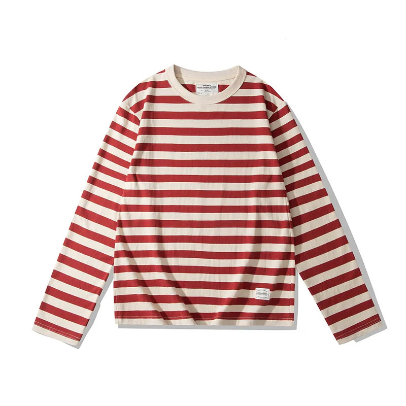 Vintage Sailors Striped T Shirts for Men Spring Long Sleeve 230GSM 100% Cotton Washed Tshirt Youth Male Unisex Tees Tops 241217