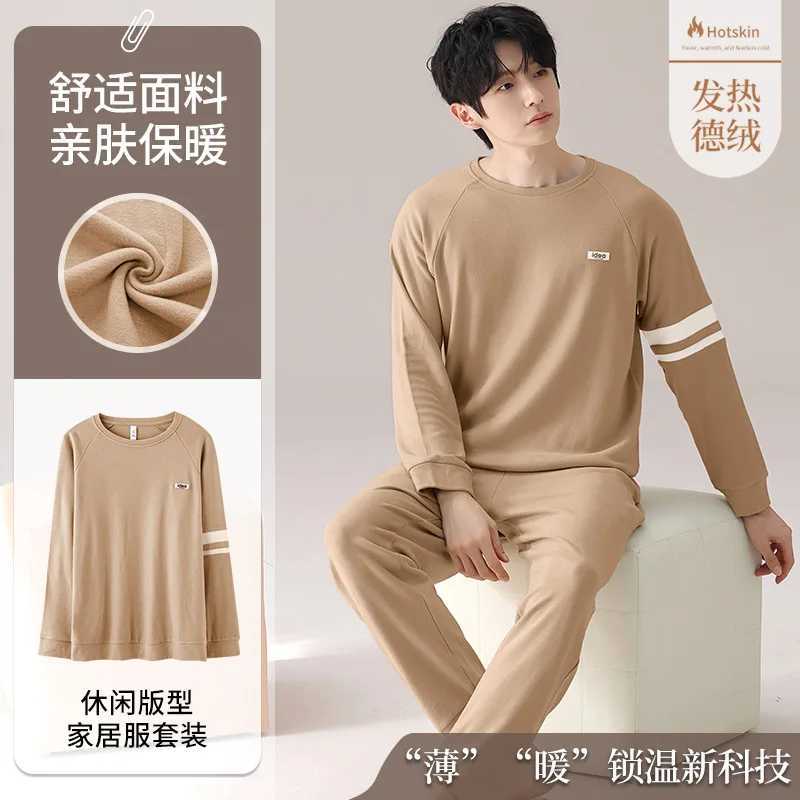 High quality mens sleepwear set hot velvet casual wear mens round neck velvet warm simple sleepwear set autumn W241221