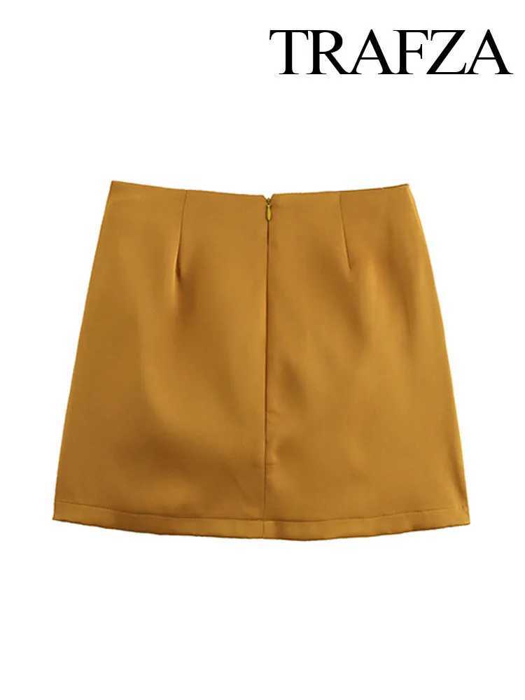 TRZA Women Summer New Fashion Short Skirt Solid High Waist Bow Decorate Zipper Skirts Fe High Street Slim Mini SkirtsXJ241221