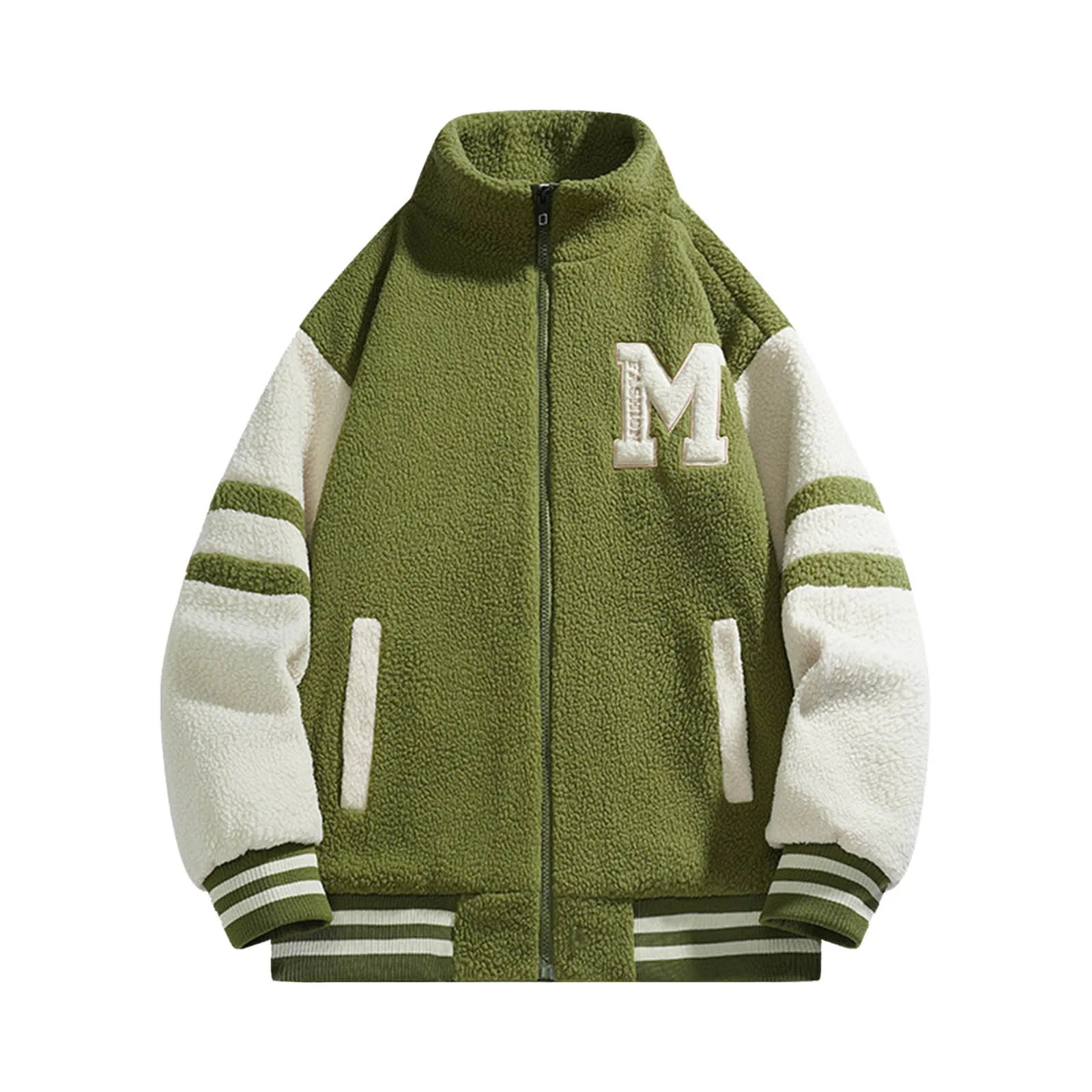 Winter Sheep Velvet Baseball Jacket Men Patchwork Padded Coat for Men Trendy Korean Fashion Loose Fit Versatile Jackets Autumn 241216