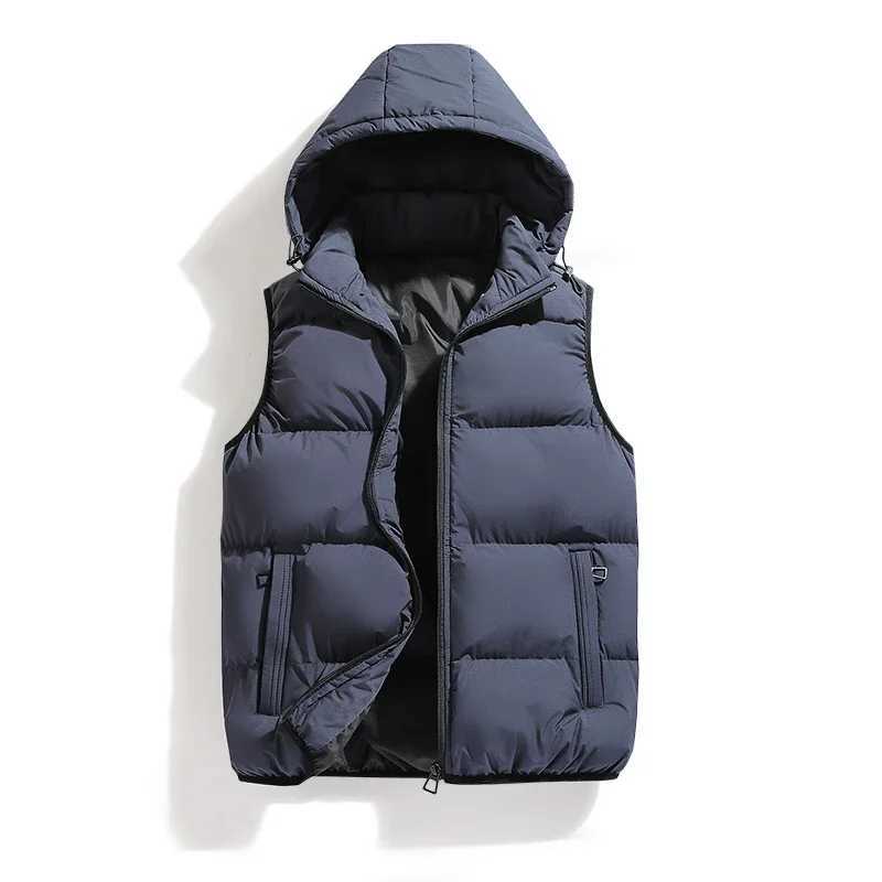Male Solid Color Autumn Winter Warm Vests Sleeveless Mens Cotton Hooded Best Sellers Puffer Vest Mens Loose Casual JacketXJ241221