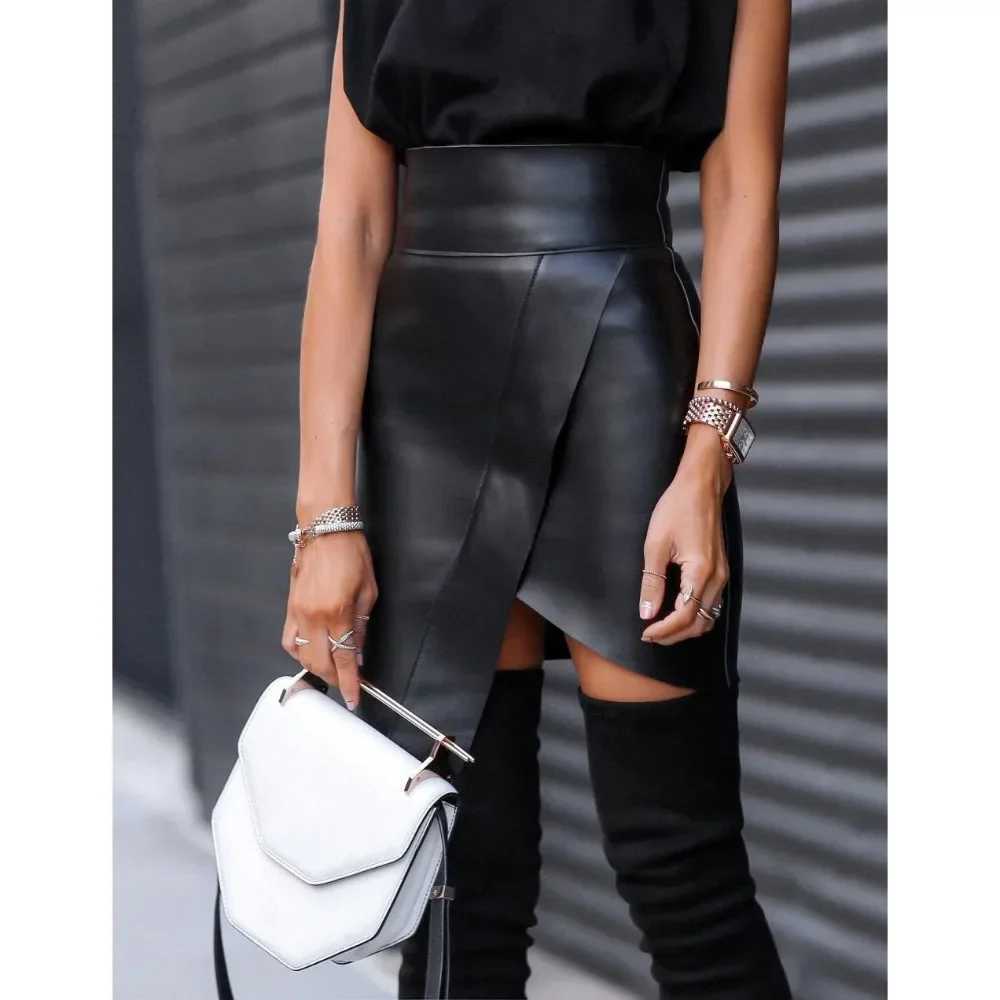 Fashion New Spring/Summer Womens Solid Color Hundred Zipper Leather Skirt Casual Party Half-body Leather SkirtXJ241221