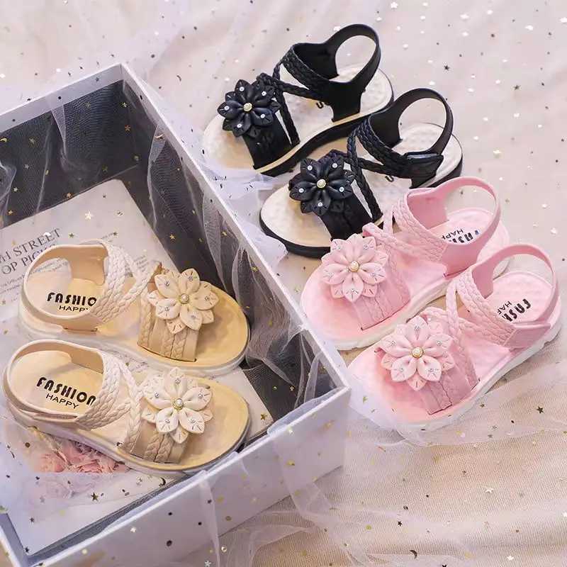 Sneakers Trendy Cute Flower Decor Solid Color Open Toe Sandals For Girls Breathable Lightweight Wear-resistant Sandals For All Seasons H241221