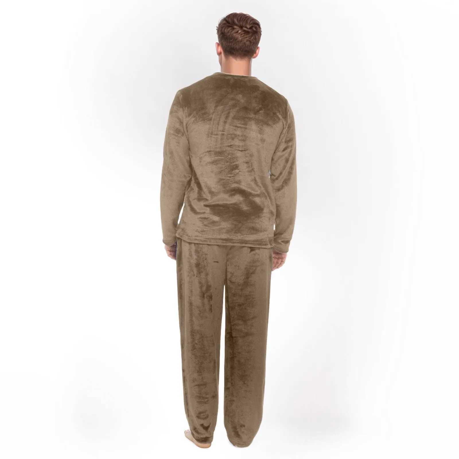 Mens Autumn Warm Coral Velvet Pajama Set Solid Color Pajama Wool 2-piece Set Long Sleeve Zipper Top+Pants Set W241221
