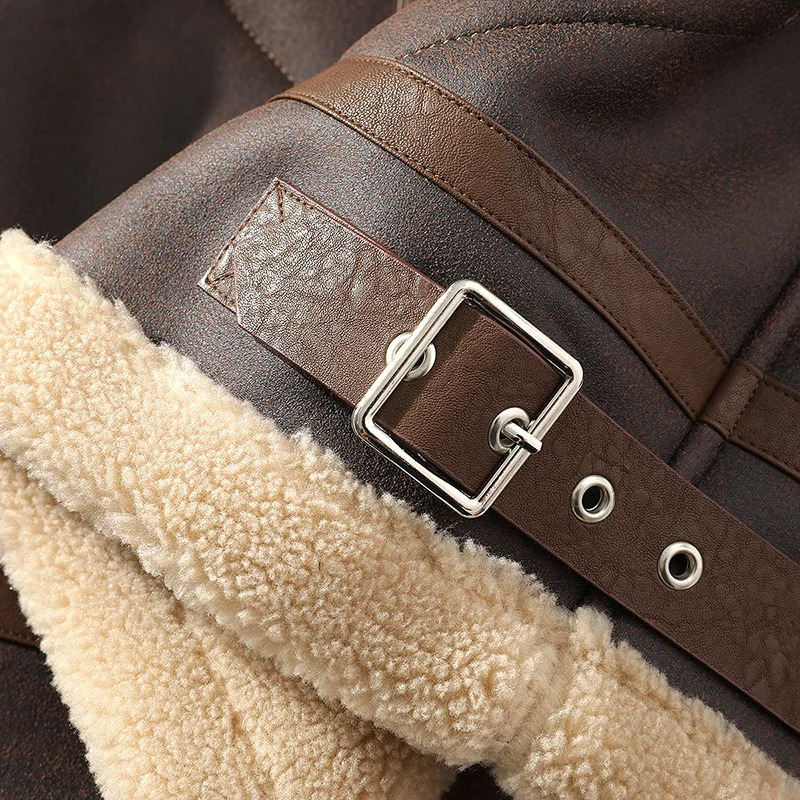 Fur Mens Autumn Winter Thickening High-end Leather Jacket / Plus Velvet Thickening Fashion Large Size Khaki Man PU Jacket 241216