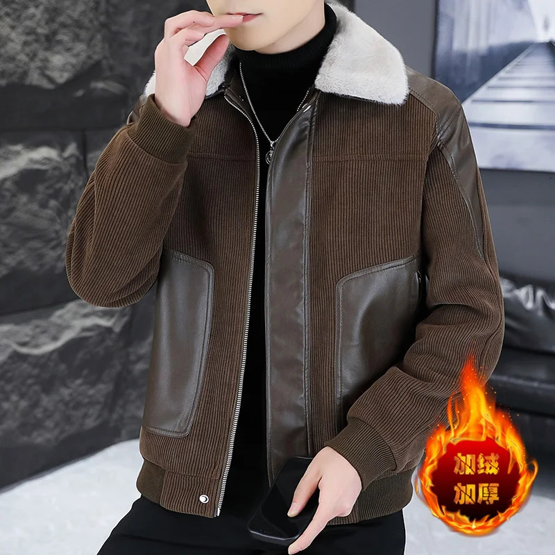 High Quality Winter Mens Thicken Fleece Jackets Casual Fur Collar Warm Plush Coat Streetwear Slim Fit Windproof Top Parkas 241216