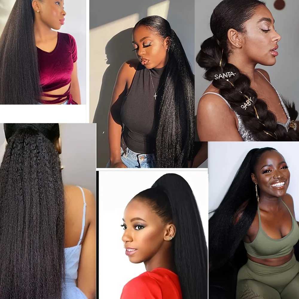 Synthetic Wrap Around Long Ponytail Extension Natural Black Yaki Ponytail Extension for Women Pony Tails Hair ExtensionsXJ241221