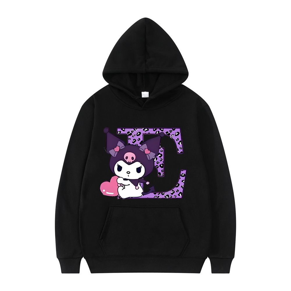 Black Kuromis Hoodies Letter A B C D Cartoons Hoodies Anime Kawaii Tops Casual Clothes Woman And Men Fashion Long Sleeve Hoodies