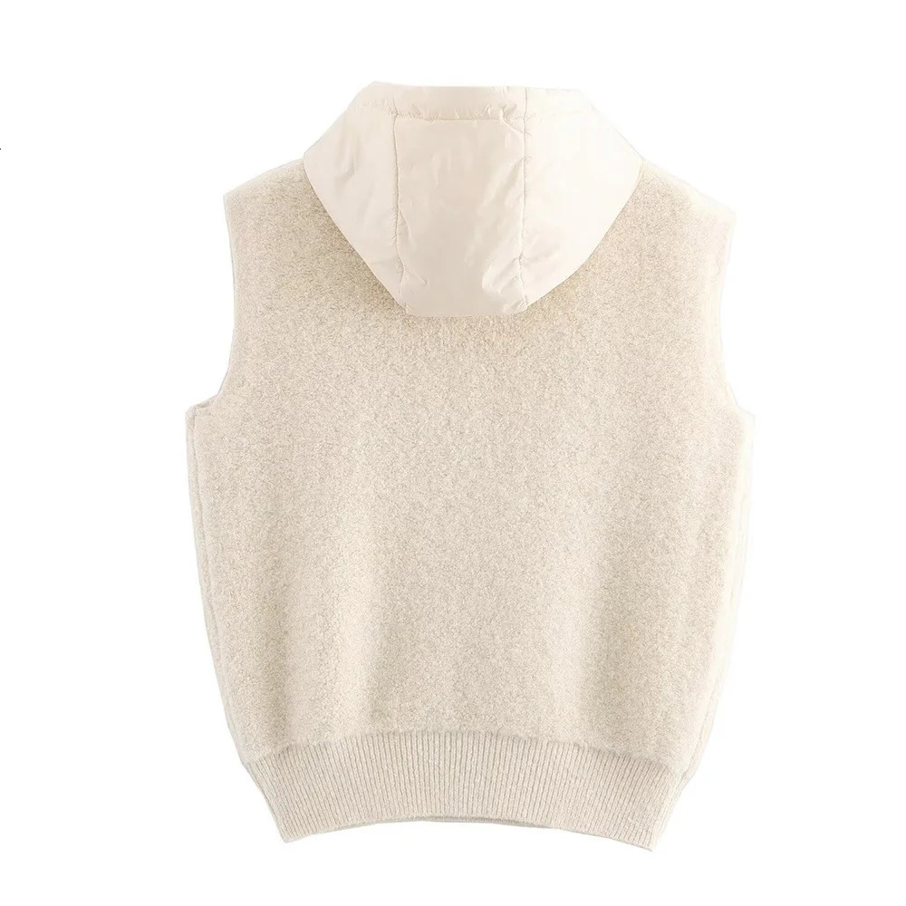 Autumn fashionable womens clothingcasual and elegant n European American style hooded knitted vest 241218