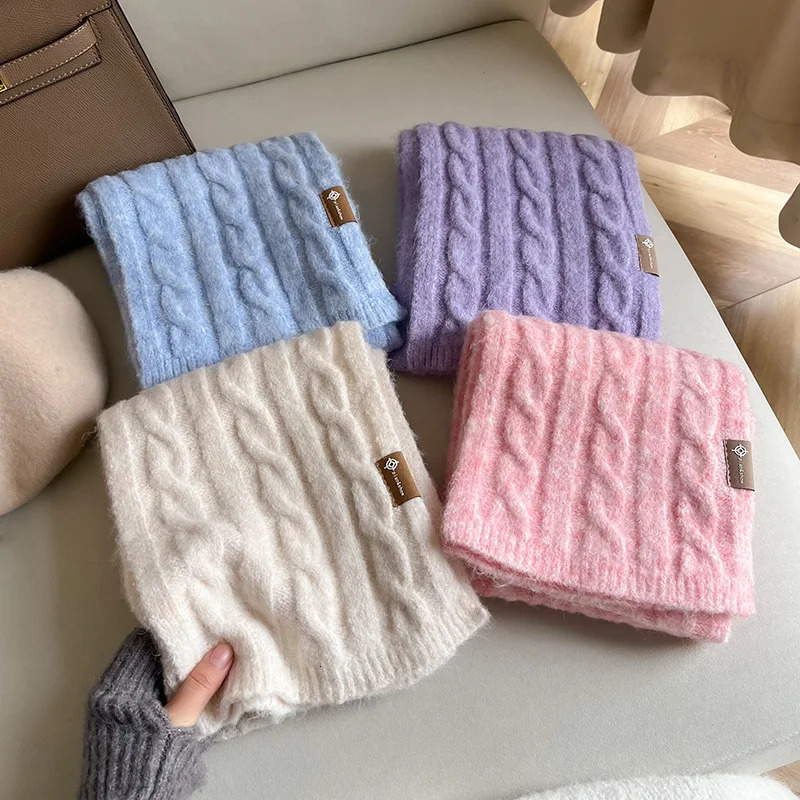 Korean Winter Fashion Versatile Solid Color Wool Blended Womens Scarf Warm High Quality Scarf Birthday Gift 241220