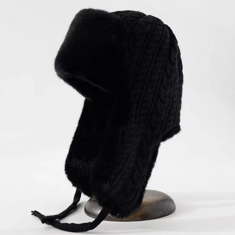 Long Ear Protection Leifeng Hat Womens Knitted Hat Winter Bicycle Warmth and Cold Protection Korean Edition 241220