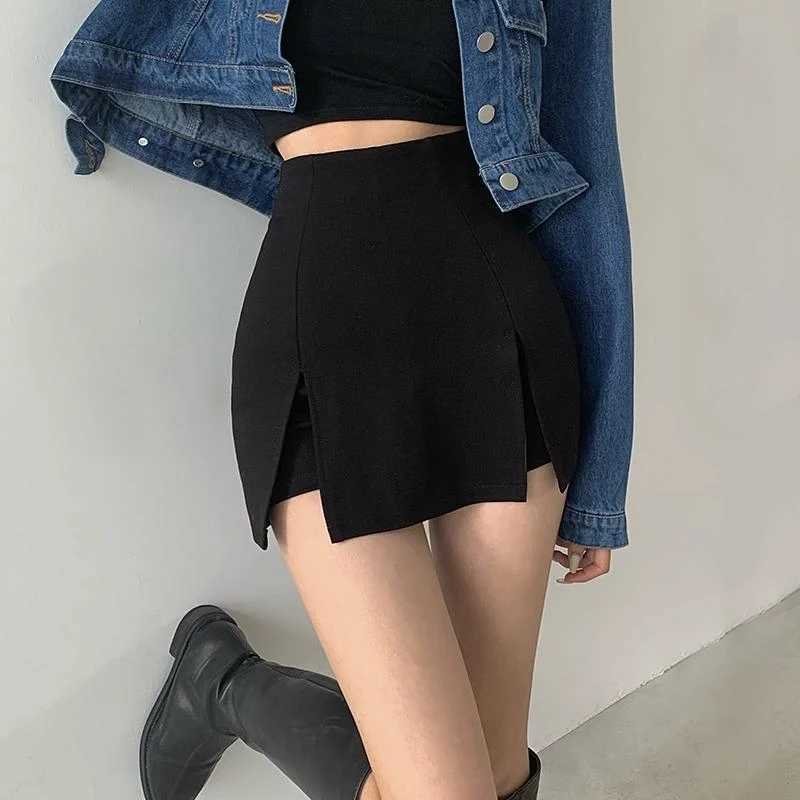 Sexy Split Shorts Skirt Womens Office Ladies Suit Skirt Summer New Black Mini A-line Pants Skirt High Waist Wide Leg ShortsXJ241221