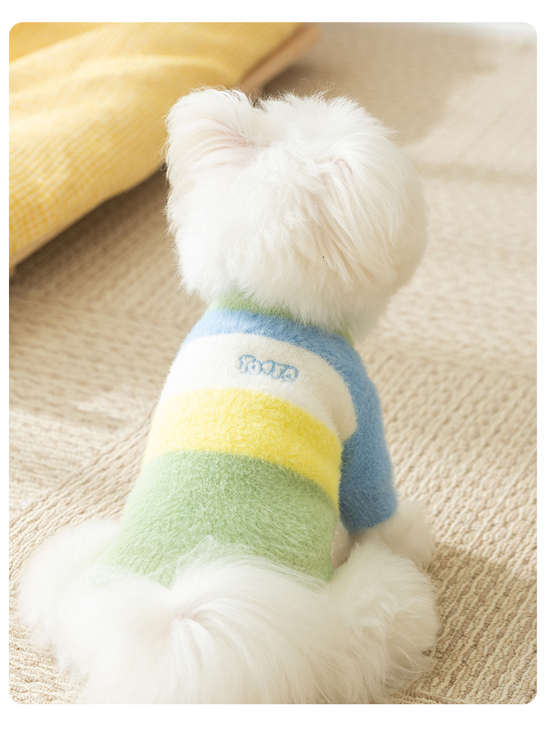 Autumn and Winter Dog Clothes Rainbow Striped Thick Warm Sweater Small Dog Pet Clothes Fashion Clothing