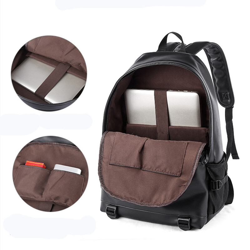 New Fashion Men Leather Backpack Black School Bags For Teenager Boys 15.6 Inch Laptop Backpacks Mochila Mascua High Quality