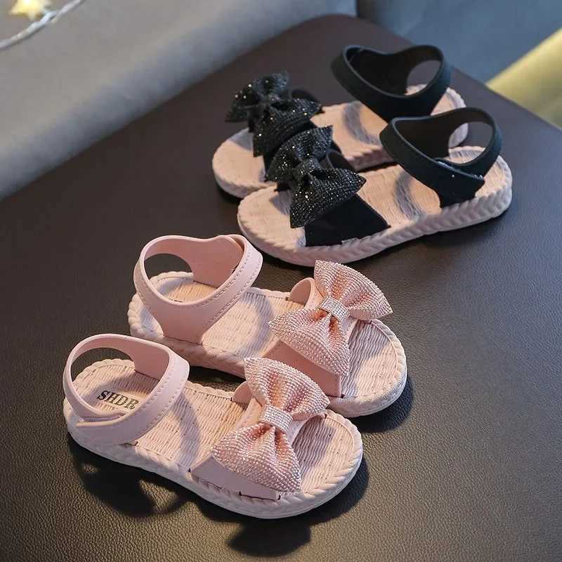 Sneakers Childrens shoes summer girls sandals butterfly knot anti slip soft sole version solid Korean childrens sweet princess beach sandals H241221