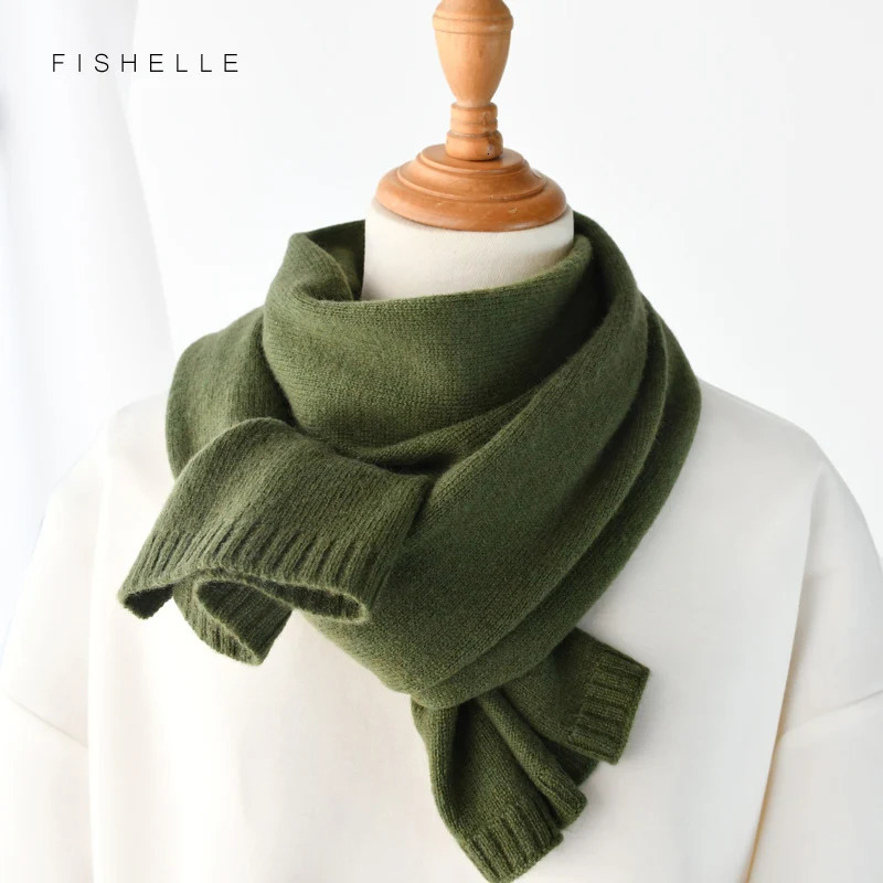 cashmere scarves army green women and men winter knitted scarf adults warm wool man small scarves solid color 241220