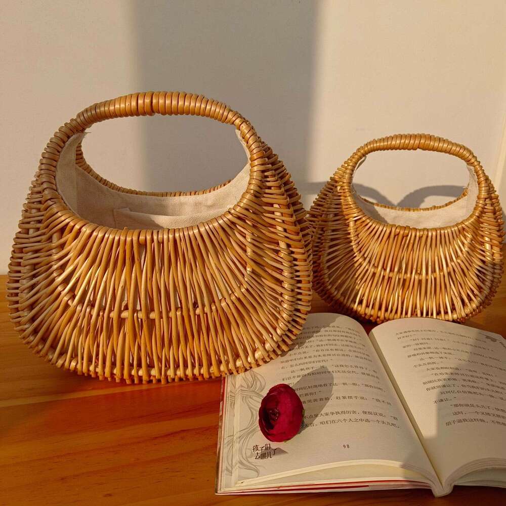 2023 New Vine Handheld Grass Vegetable Basket Woven Japanese Women's Bag