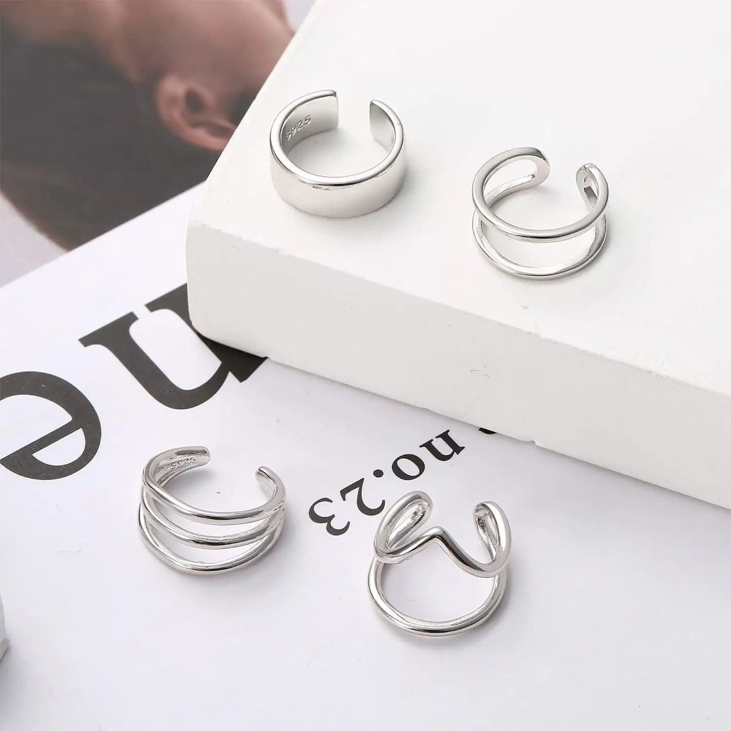 Fansilver 925 Sterling Silver Ear Cuffs for Women No Piercing Minimalist Helix Piercing Cartilage Cuff Earrings 4 Styles 241220