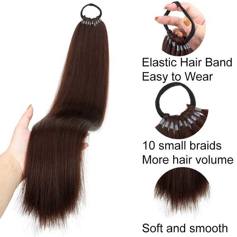 22Inch Long Straight Synthetic Ponytail Hair Extension With Elastic DIY Braid Hairpiece for WomenXJ241221