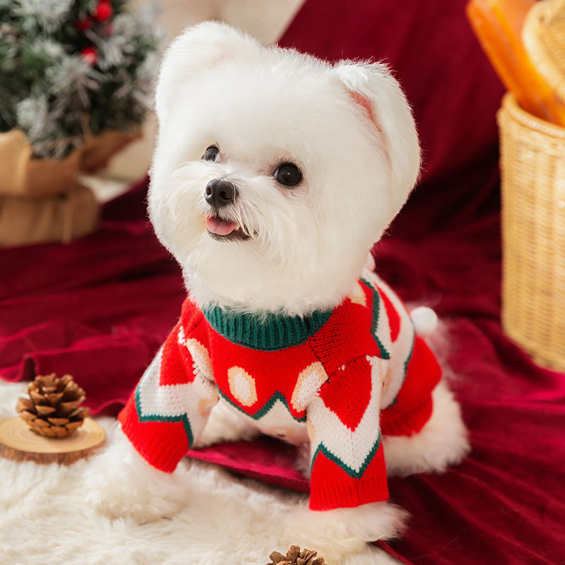 Autumn and winter dog clothes, New Year's Christmas teddy bear pullover sweater, New Year pullover sweater