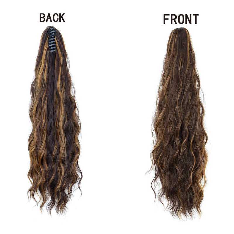 H STAR Synthetic 26Inch Long Wavy Curly Ponytail Claw Clip in Hair Extension Bouncy Curls Coloer Hairpiece for WomenXJ241221