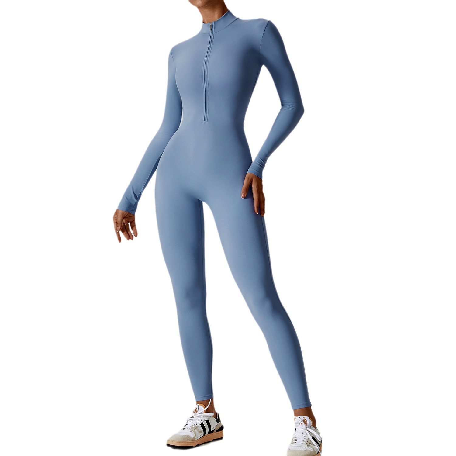 Zipper Nude Long Sleeve Yoga Bodysuit High Intensity Fitness Workout One Piece Leotard