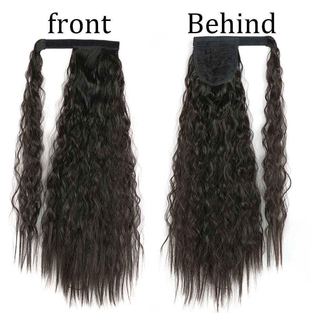 Synthetic Long Corn Wavy Ponytail Hairpiece Wrap on Hair Clip Ombre Brown Blonde Hair Extensions Pony TailXJ241221