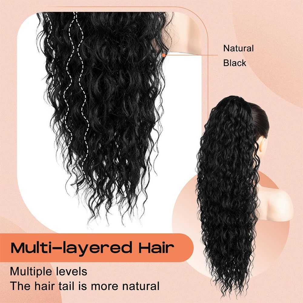36 inch Drawstring Ponytail Extension Synthetic Black Long Lightweight Full Natural Curly Fake Tail Multi Layered HairpieceXJ241221