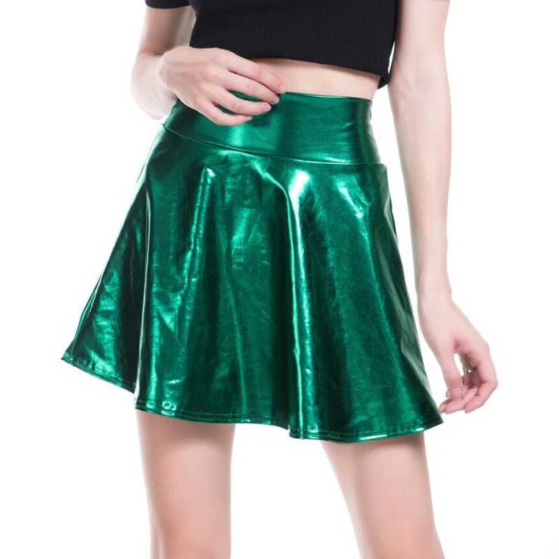 VIIANLES New Summer PU Sexy Skirt for Girl Bot Short Skater Fashion Pleated Skirt Dance Gold Silver Mini Skirt Women XXLXJ241221