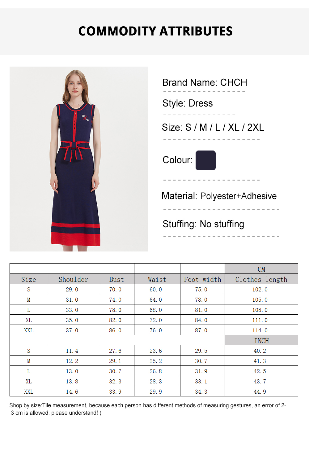 CHCH Women's Dress 2024 New Sleeveless Knitted Long Dress Simple navy blue Business Women's Wear