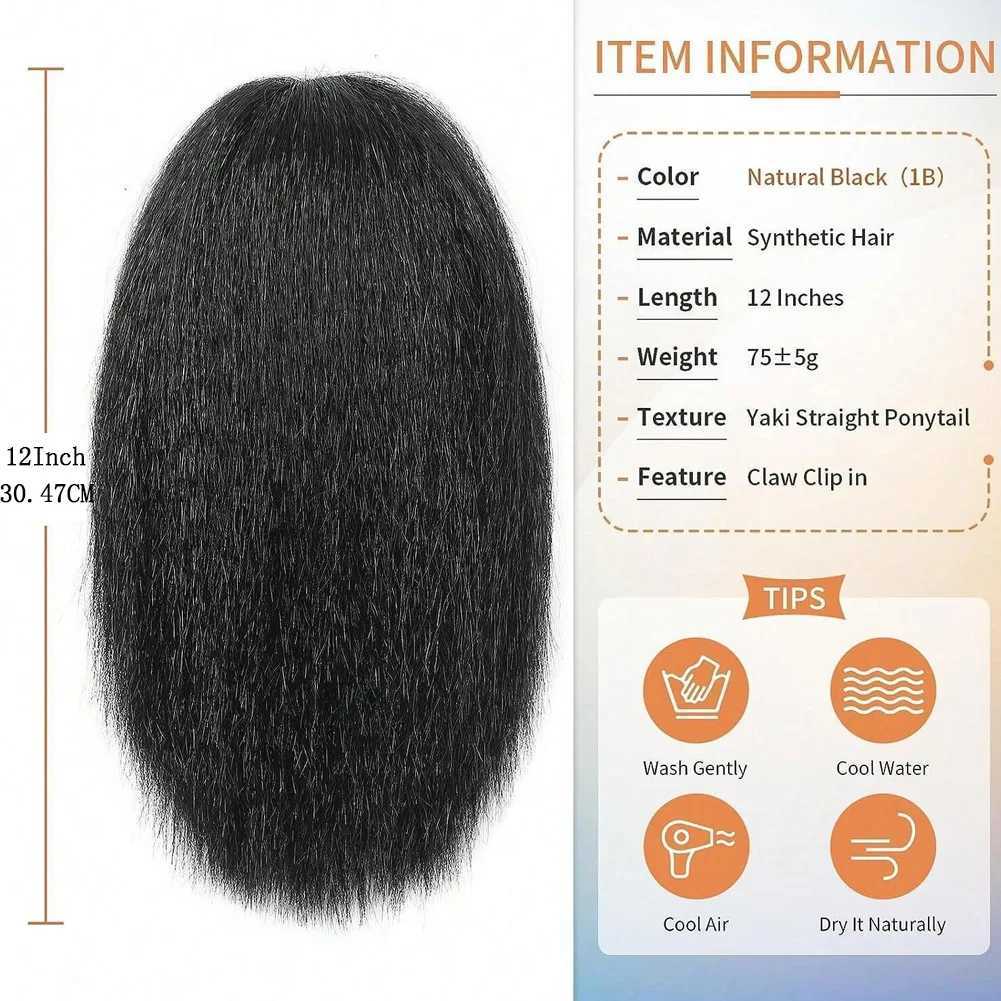 Yaki Claw Clip Hair Extensions Synthetic Kinky Straight Hair Extensions Ponytail Black Fluffy Thick Ponytails For Black WomenXJ241221