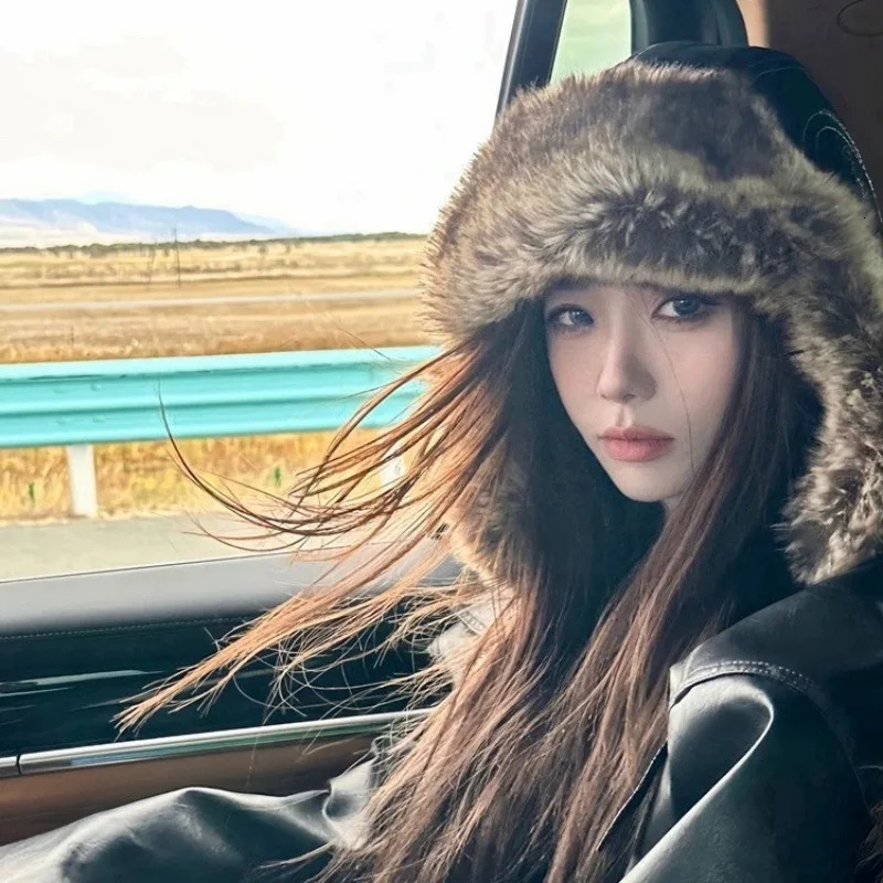 High quality leather Lei Feng hat mens winter thick warm ear protection pilot women outdoor bicycle plush bomber hat 241220