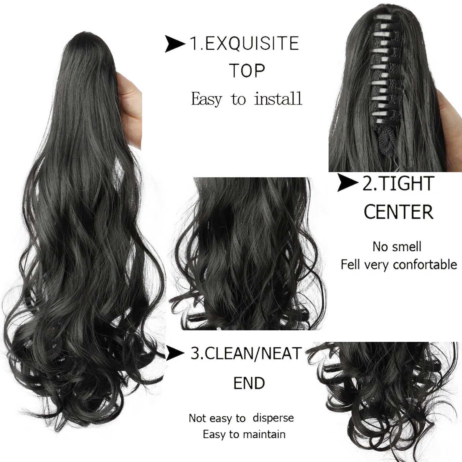 19Inch 26Colour Curly Ponytail Clip in Claw Hair Extension Natural Looking Synthetic Hairpiece for Women Claw Curly Ponytail WigXJ241221