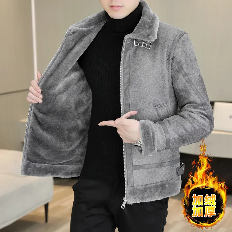 Winter Fur Leather Jacket Men Fashion Plus Velvet Padded Warm Motorcycle Jacket Casual Business Social PU Overcoat Men Clothing 241216