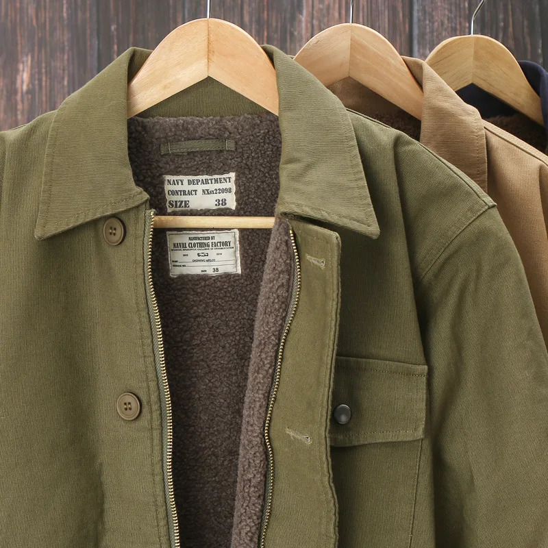 High Quality 100% Cotton American Vintage Workwear Jackets for Men A2 Deck Jacket JUNGLE CROSS Thick Warm Cashmere Coats Amekaji 241217