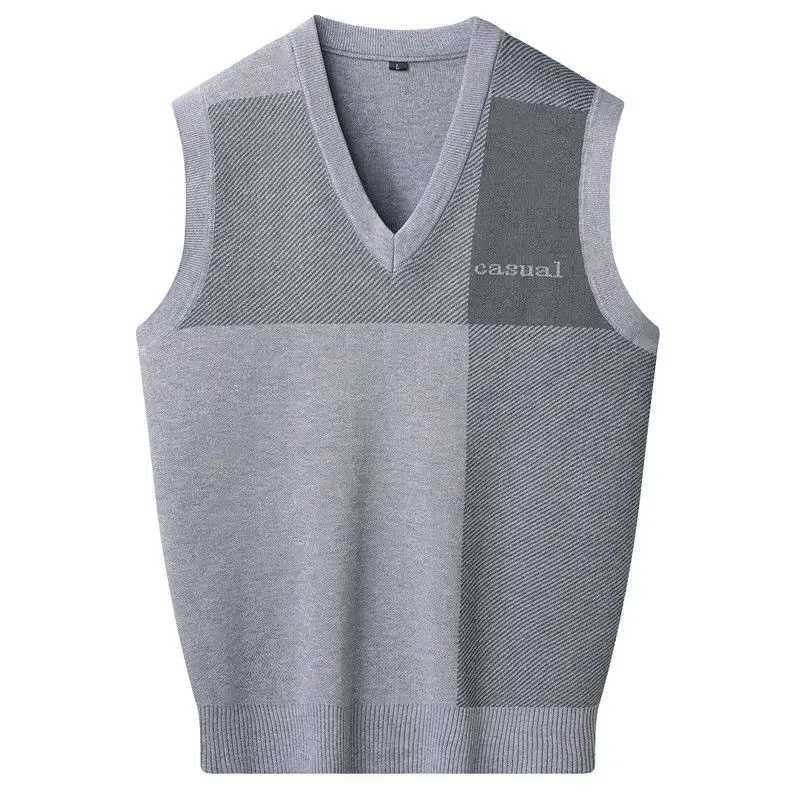 Knitted Sweaters for Men Letter Waistcoat Man Clothes Plaid Vest V Neck Sleeveless Overfit Maletry Cotton Knitwears Classic UglyXJ241221
