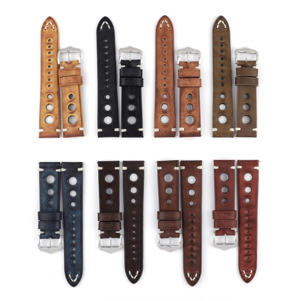 Handmade Genuine Leather Watchband 20mm 22mm 24mm Vintage First Layer Cowhide Watch Strap Bracelet Replacement for Men 241220
