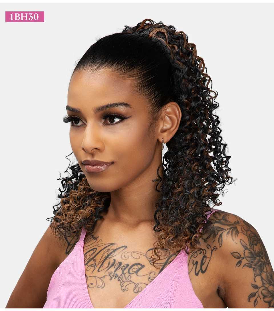 Synthetic Afro Kinky Curly Drawstring Ponytail 16 Inch Clip In Natural Hairpiece Pony Tail For WomenXJ241221