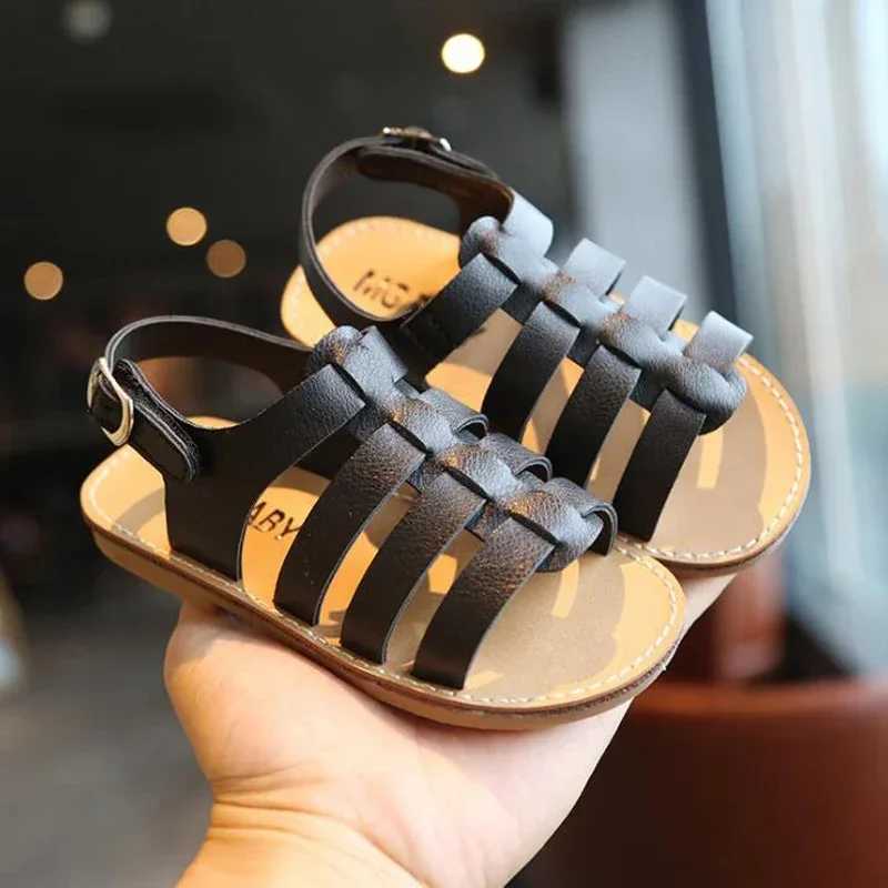 Sandals 1-6 Years Children Summer Outdoor Beach Shoes Girls Princess Knitted Open Toed Sandals Gold Silver Black H241217