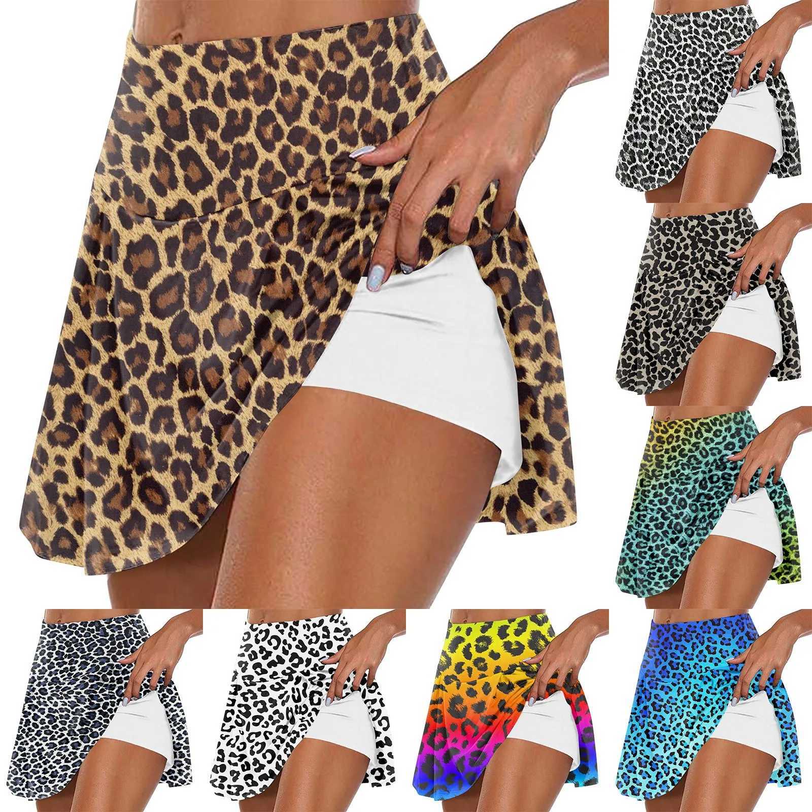 WomenS Leopard Print Athletic Stretchy Pleated Tennis Skirts Run Yoga Inner Shorts Elastic Sports Skorts Faldas jeresXJ241221
