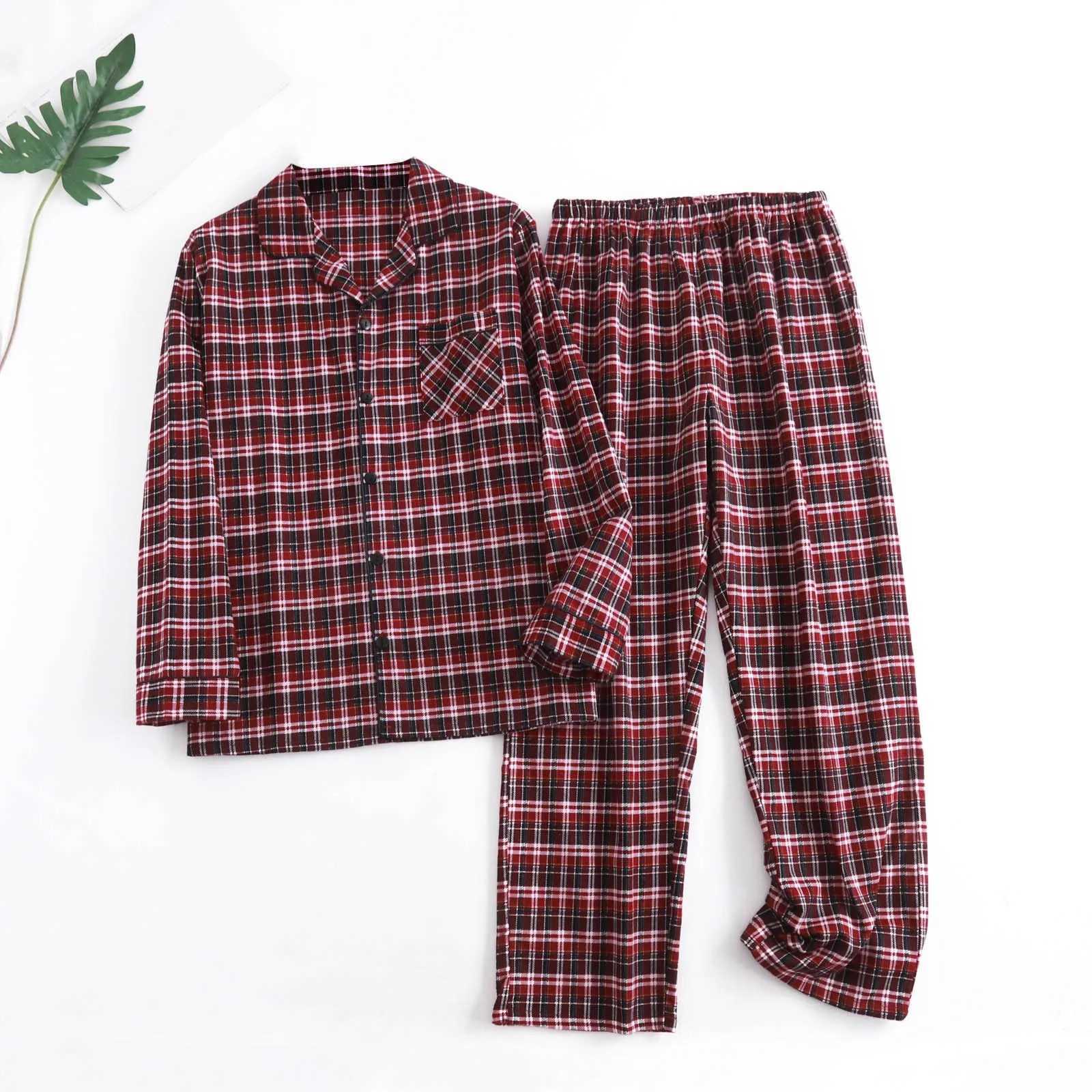 Mens family suit plain weave multi-color warm flannel long sleeved mens pajamas spring and autumn pajamas W241221